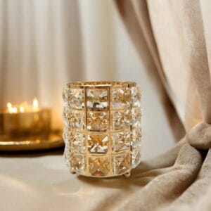 Świecznik złoty z kryształkami