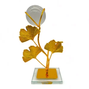 Złota dekoracja motyw roślinny ze szklaną kulą 20cm