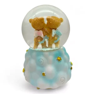 Kula śnieżna szklana z misiami niebieska 13cm