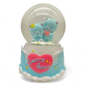 Kula śnieżna szklana z misiami niebieska 13cm