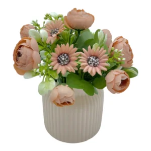 Sztuczny kwiat róża brązowa w doniczce 17cm