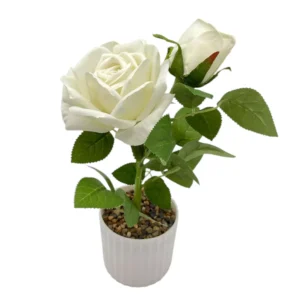 Sztuczny kwiat Róża w doniczce 29cm, Biała