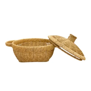 Kosz z technorattanu z pokrywką niski Boho