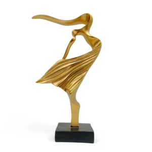 Złota figurka abstrakcyjna na czarnej podstawce 34cm