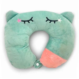 Poduszka podróżna rogal na szyję Zielona z uszkami