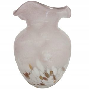 WAZON SZKLANY DEKORACYJNY FALOWANY MLECZNA BIEL KWIATY 19 CM