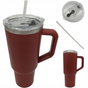 KUBEK TERMICZNY ZE SŁOMKĄ I UCHWYTEM POJEMNY TERMOS DO KAWY HERBATY 1.1L