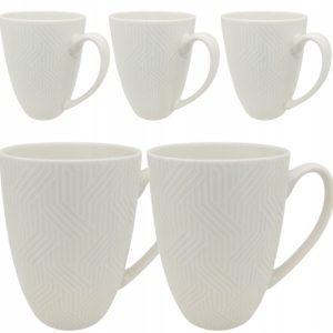 KUBKI PORCELANOWE KUBEK BIAŁE KREMOWE WZÓR GEOMETRYCZNY ZESTAW 5 SZTUK