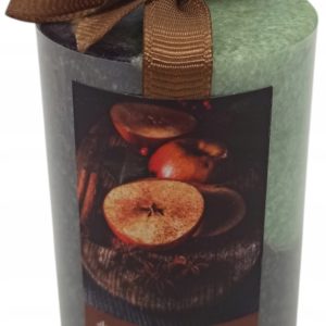 ŚWIECA ZAPACHOWA JABŁKO CYNAMON APPLE CINNAMON KOKARDKA DEKORACYJNA 7,5 CM