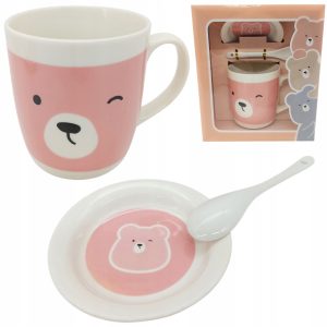 KUBEK CERAMICZNY MIŚ Z SPODKIEM I ŁYŻECZKĄ W OZDOBNYM PUDEŁKIEM PREZENT