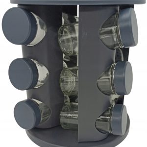 PRZYPRAWNIK OBROTOWY STOJAK NA PRZYPRAWY ORGANIZER SŁOICZKI SZARY 12 ELEM