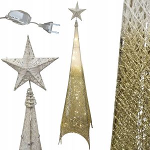 CHOINKA SZTUCZNA ŚWIĄTECZNA STOŻEK LED ZŁOTA OMRE BROKAT GLAMOUR 120 CM
