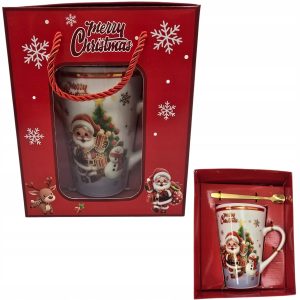 KUBEK CERAMICZNY ŚWIĘTY MIKOŁAJ PREZENT ŚWIĄTECZNY Z PUDEŁKIEM + ŁYŻECZKA