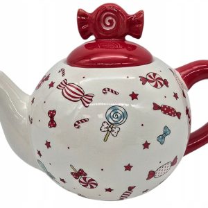 DZBANEK IMBRYK CERAMICZNY ŚWIĄTECZNY CZAJNIK KULISTY W CUKIERKI PREZENT