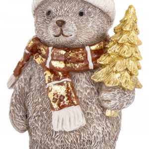 FIGURKA MIŚ ŚWIĄTECZNY DEKORACYJNY Z CHOINKĄ CZAPKA SZALIK 13,5 x 7 x 6 CM
