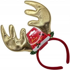 ŚWIĄTECZNA OPASKA NA GŁOWĘ RENIFER USZY ZŁOTE ROGI DLA DZIECKA GADŻET