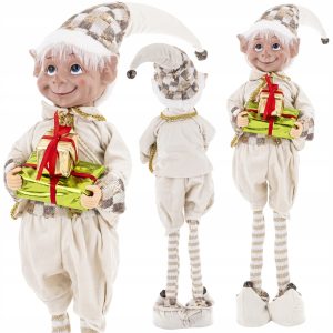 ELF ŚWIĄTECZNY FIGURKA NA TELESKOPOWYCH NOGACH OZDOBA DEKORACJA 62 CM