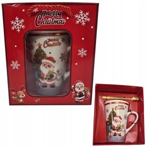 KUBEK CERAMICZNY ŚWIĘTY MIKOŁAJ PREZENT ŚWIĄTECZNY Z PUDEŁKIEM + ŁYŻECZKA